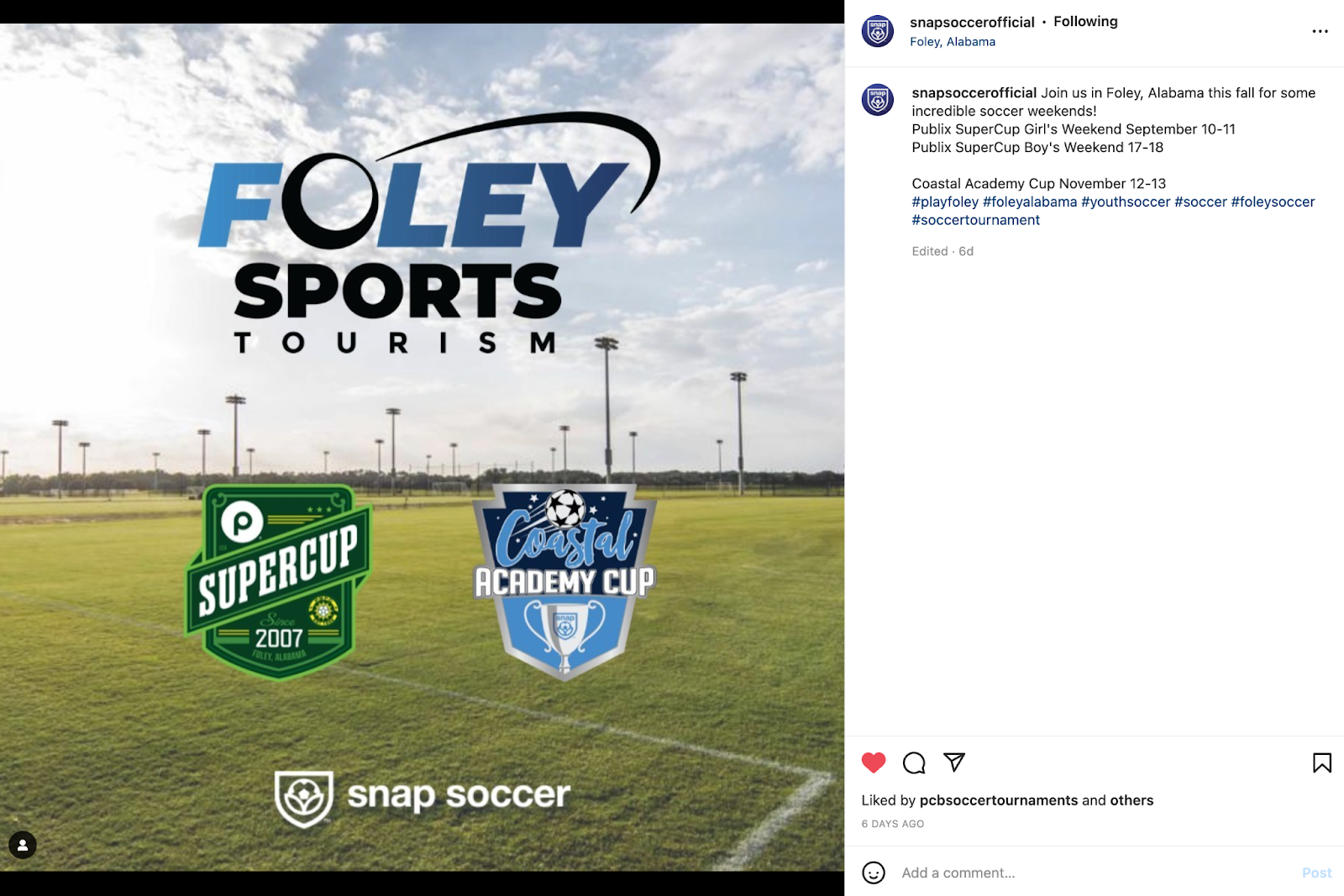 Snap Soccer Instagram post
