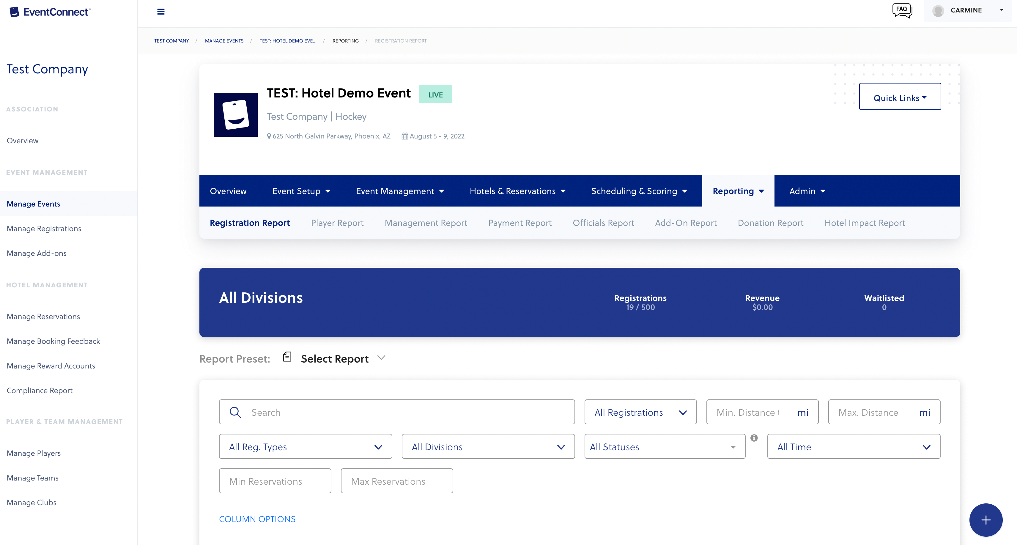 EventConnect event dashboard example