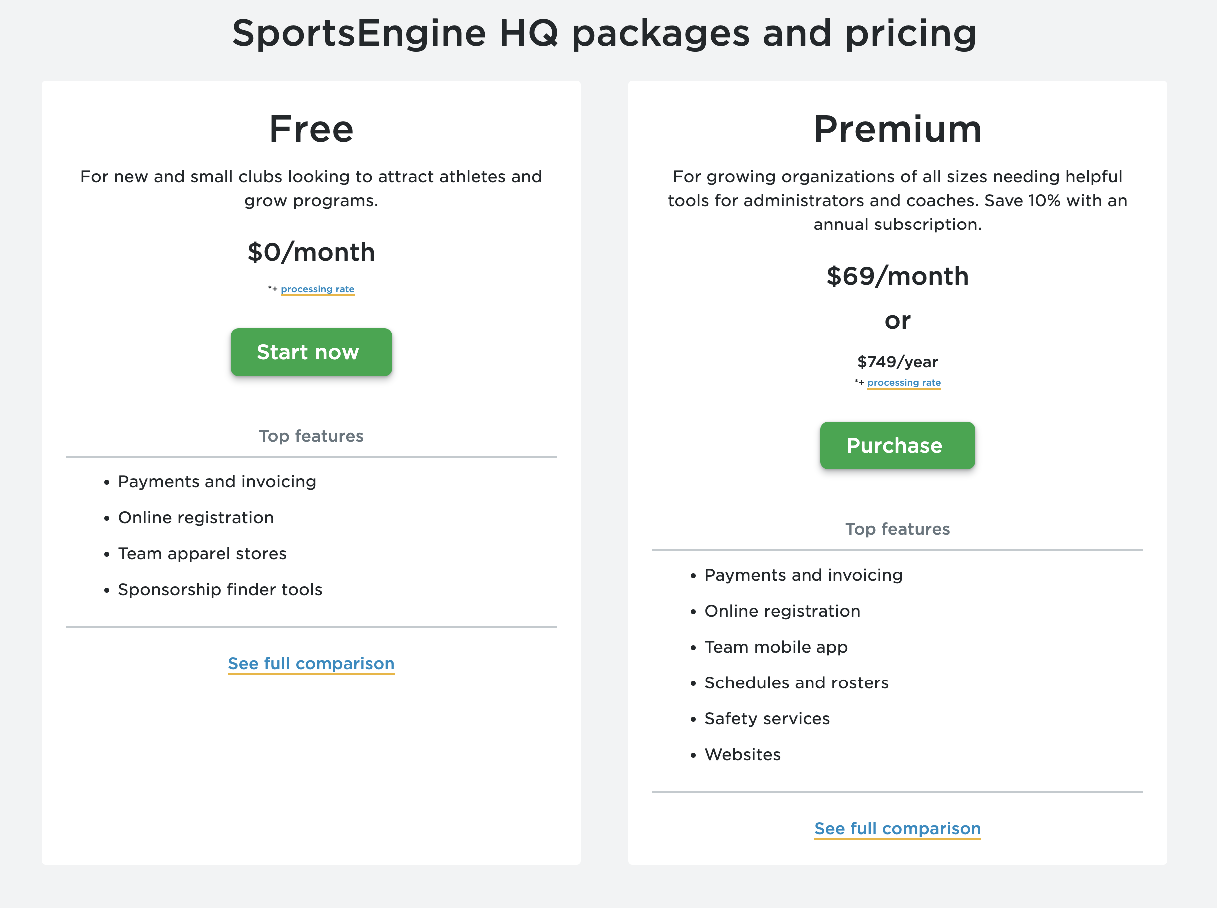 SportEngine HQ price page